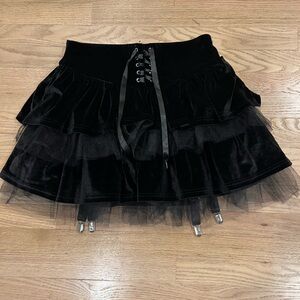 Dolls Kill Black Velvet Layered Skirt
